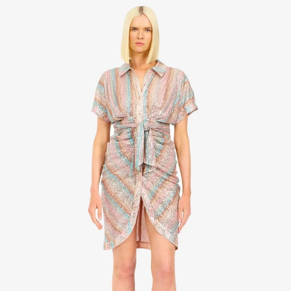 LE SUPERBE MINI MIKO DRESS AQUA RAINBOW size 4 NWT $495๐ - Picture 2 of 14